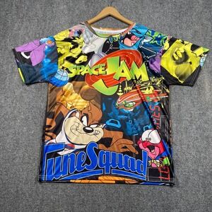 Space Jam T Shirt Mens Large All Over Graphic Print Short Sleeve Crew Neck